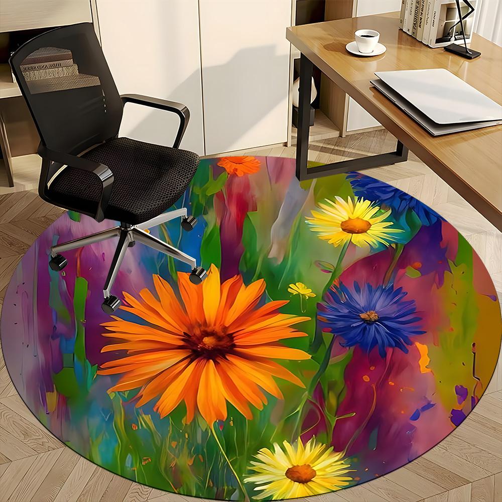 1pc Floral Garden Office Round Area Rug, Indoor Mat Suitable ForOffice, Under Office Chairs Bedroom Living Room Home Decor, Room Deco D066