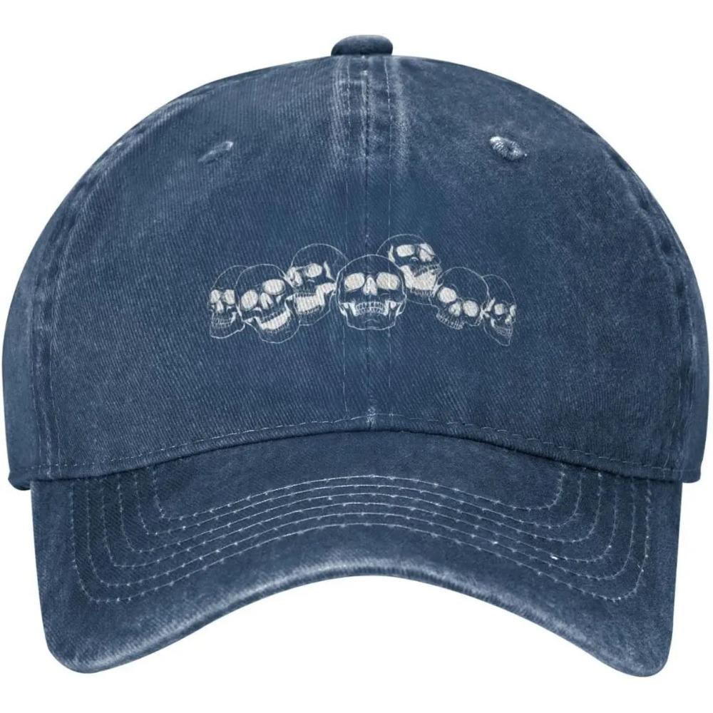 Skull Skulls Black Distressed Adjustable Washed Denim Low Profile Mens Dad Trucker Hat Baseball Ball Cap for Men