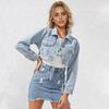 Women's Fashion Turn-Down Collar Short Denim Jacket - European/American Style S009