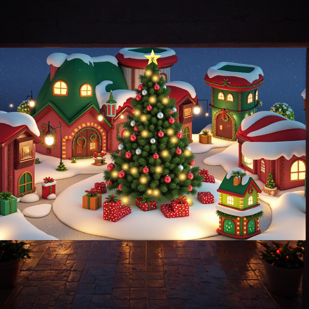 

Merry Christmas Snowy Candy Boots House Background Cloth 2025 Xmas New Year Party Decoration Supplies Photography Background 180X110cm