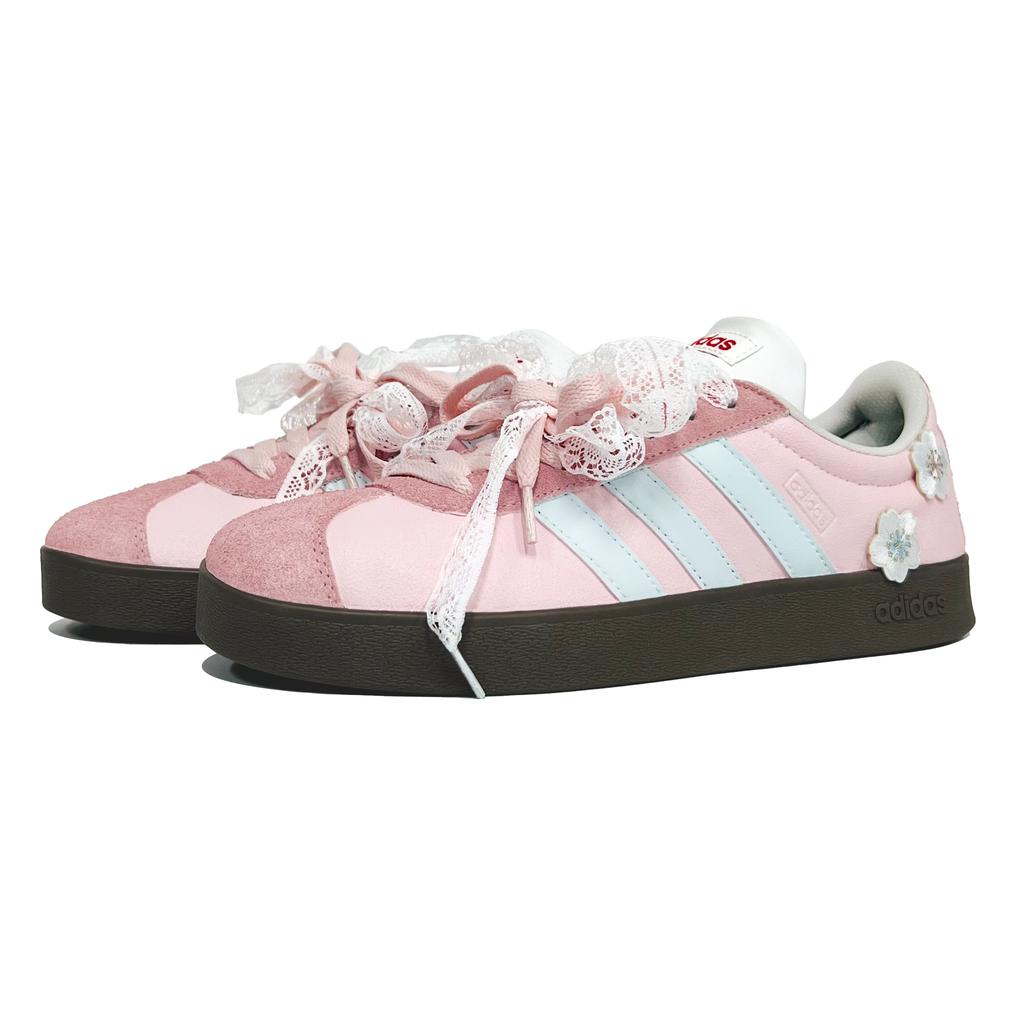 Adidas Vl Court Classic Cherry Blossom Ballet Abrasion Resistant Low top German Army Trainers Women's Pink Blue JS3003(team1074-)