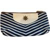 Striped Bar Makeup Bag - White Background + Blue Stripe -