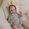 18 Inch Full Vinyl Body Reborn Baby Doll Elijah Can Bath Real Looking Frown Newborn Babies Doll Wear Strip Romper Lifelike Simulation Dolls Kid's Gift