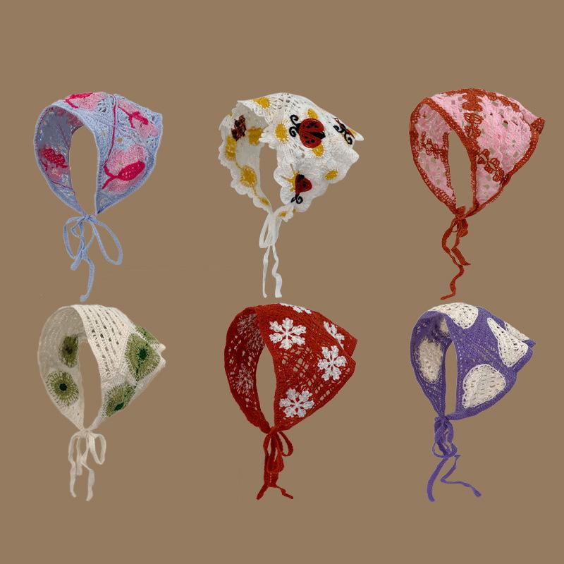 Headscarf Hat Pastoral Style Triangle Headband For Women Girls Handmade Crochet Headband Little Flower Headscarf