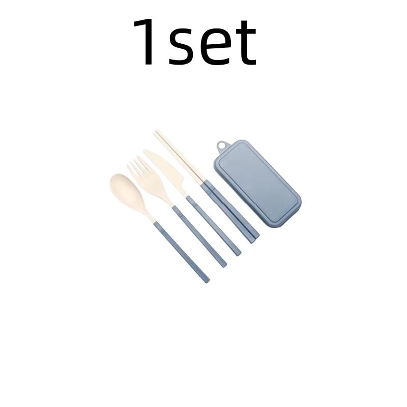 4Pcs Wheat Straw Dinnerware Set Portable Tableware Knife Fork Spoon Chopsticks Set Travel Cutlery Eco-Friendly Utensil Box