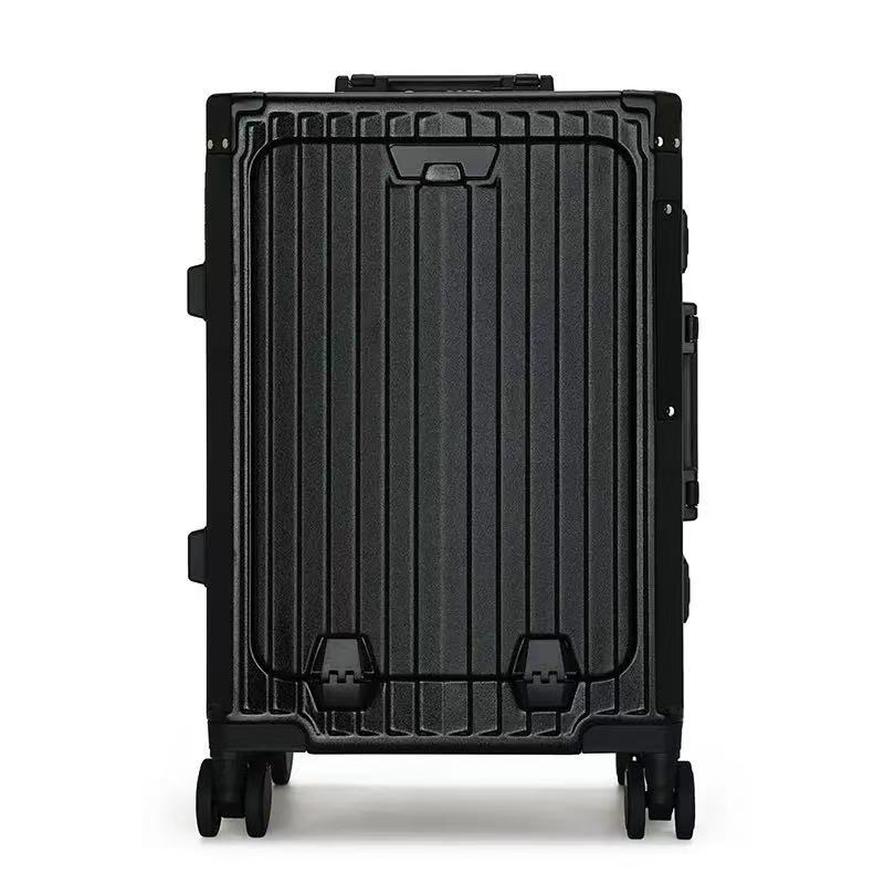 20 Inch Front Opening Multifunctional PC Aluminum Frame Carry On Luggage - Rechargeable Rolling Suitcase with Combination Lock & Spinner Wheels