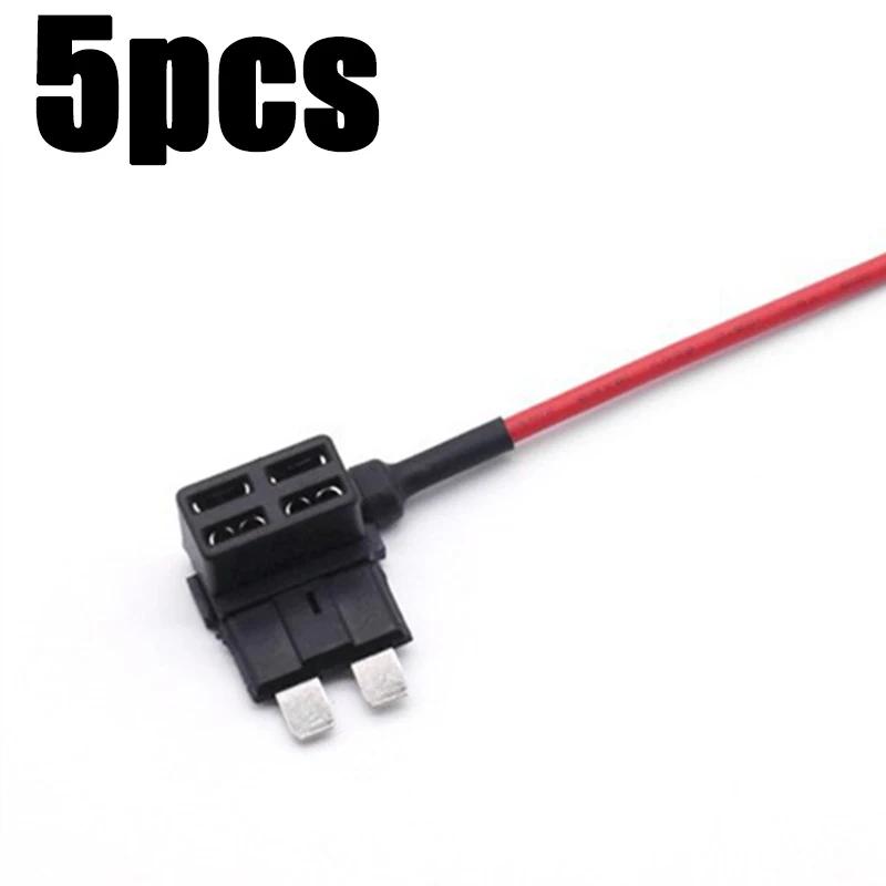 5pcs Car Fuse Box Electrical Outlet Circuit Slim Mini Blade Fuse Holder Fuse Plug with Wire Car Electronics Parts medium size