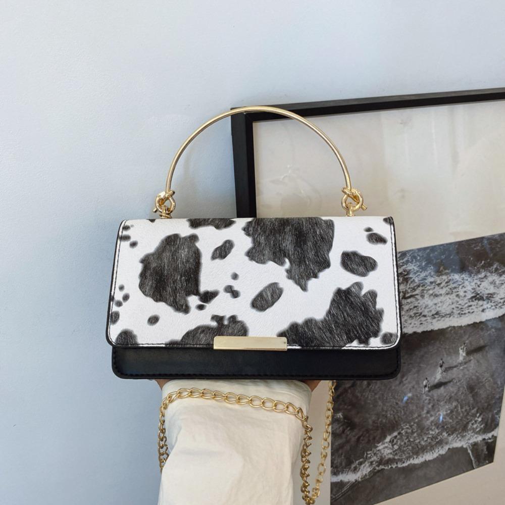 Summer Cow Print Ladies' Crossbody Bag Large Capacity PU Shoulder Bag with Detachable Chain Hand-held Underarm Handbag Tote Bag