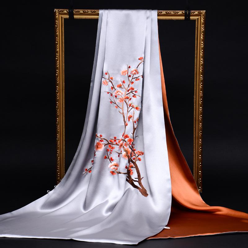 

Изысканная вышитая шаль-чеонгсам из шелка Mulberry для женщин серый/оранжевый