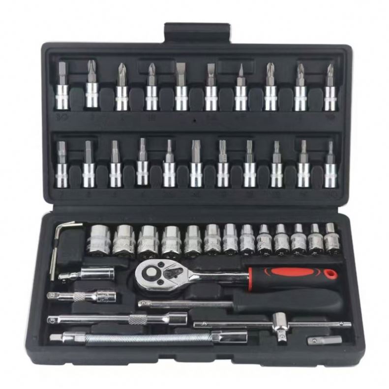 46Pcs 1/4-Inch Drive Metric Socket Set Hand Ratchet Socket Wrench Spanner Tool Kit Socket Wrench Set