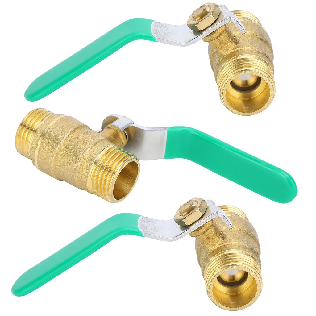 3Pcs Ball Valve Dual Male 12in Thread Switch Water Pipe Tube Thickened Brass Shut Off Valve