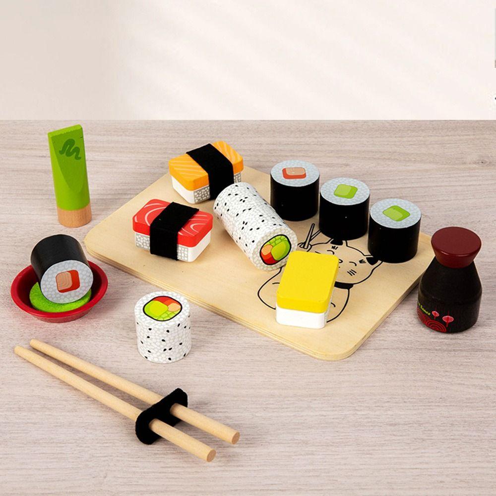 Smooth Kid Pretend Play Sushi Toys Funny Wooden Food Set Creative Pretend Play Food Set  Exercise