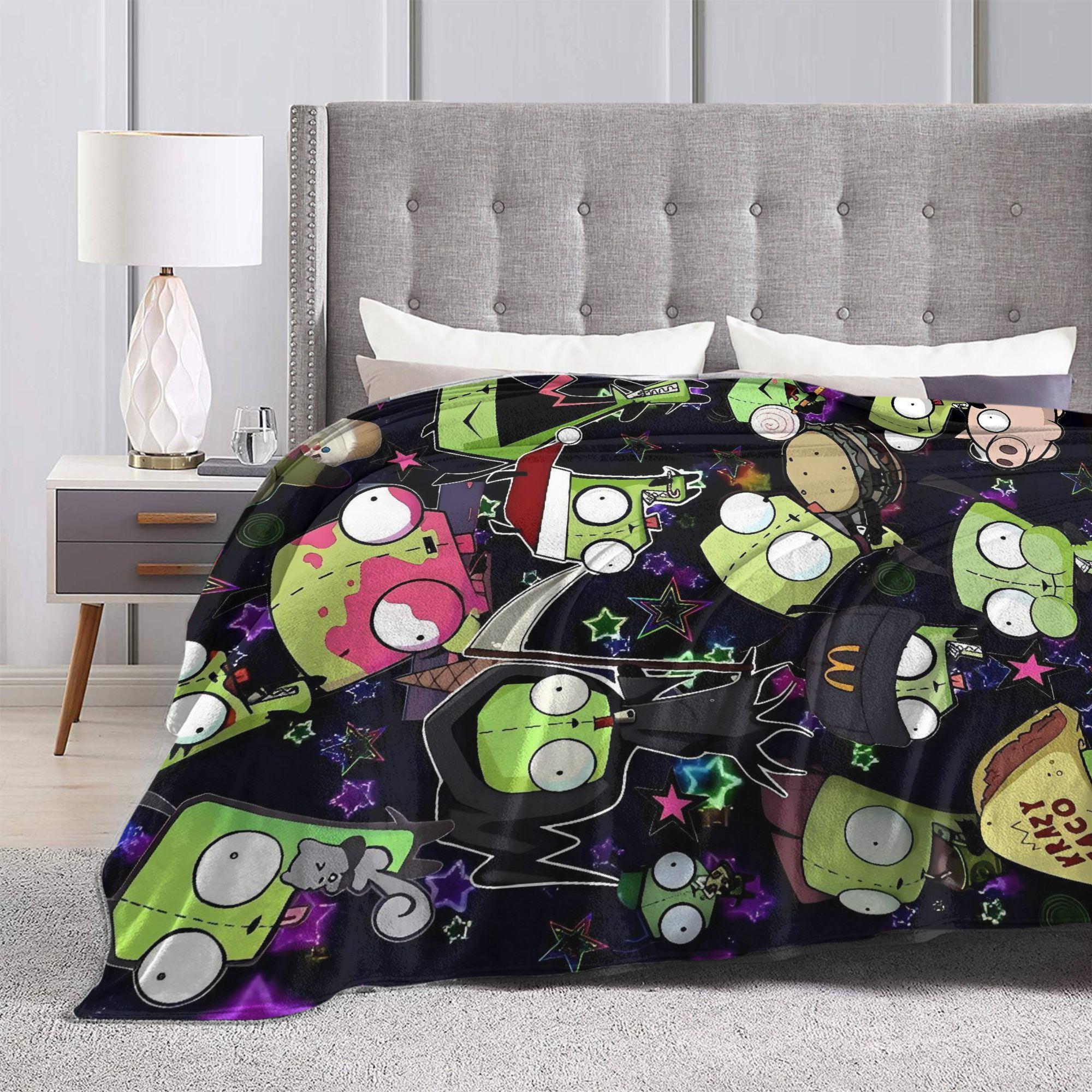 Invaders Zims Gir Liebt Decke Flugzeugreise Flanell Überwurfdecke Für Wohnkultur Warm Weiches Design Qualitäts Tagesdecke Geschenk 75cm*90cm gray