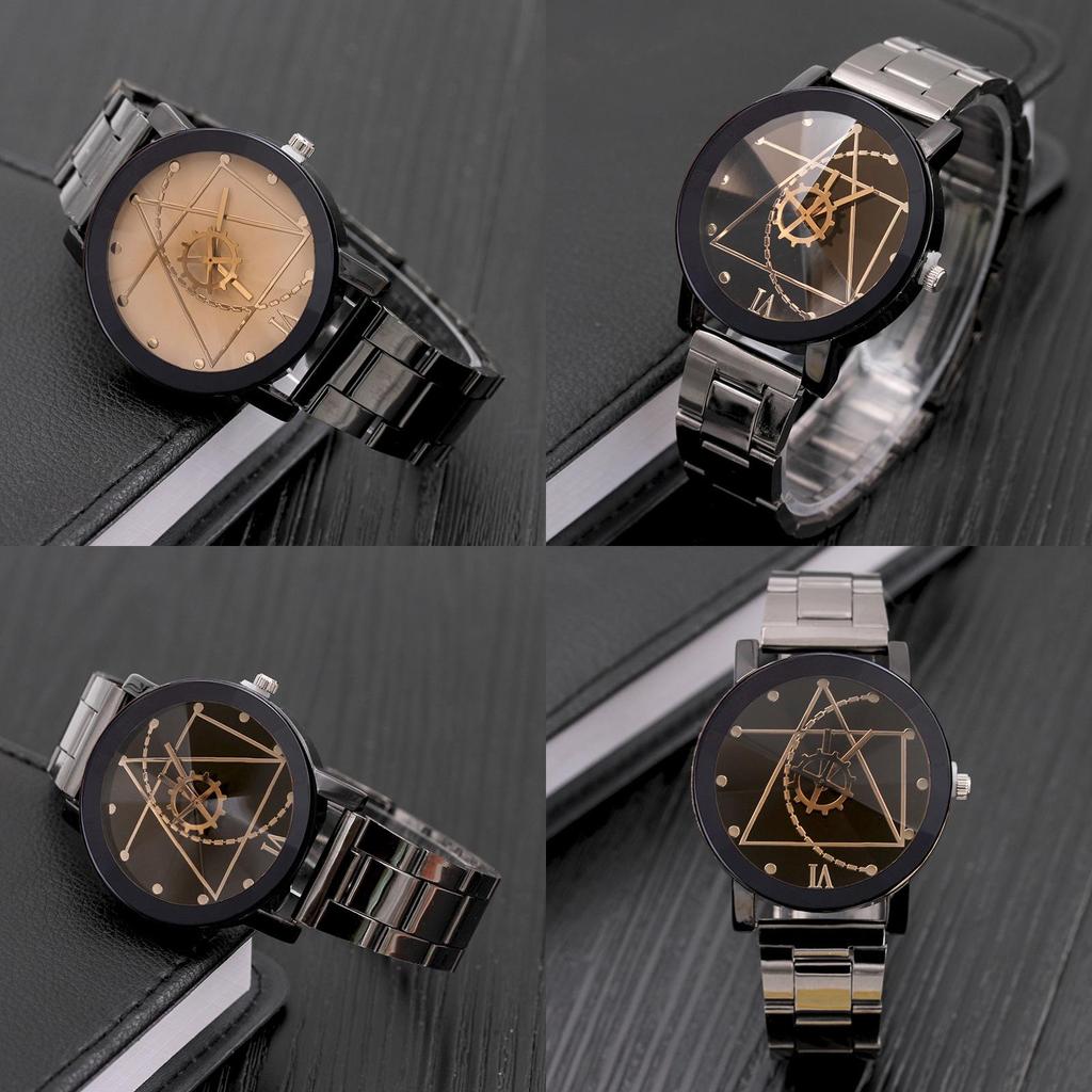 Elegant Gear Dial Compass Steel Band Watch Trendy Gift For Couples