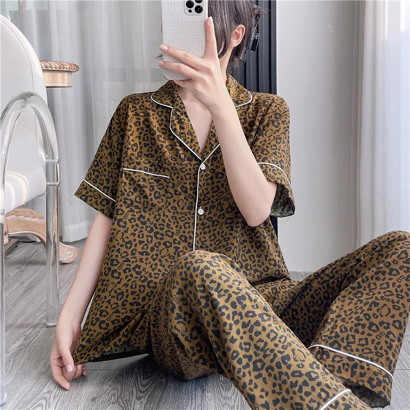 Korean version of sweet girl short-sleeved pajamas women's spring summer cotton and silk shirt collar can be worn outside loungewear princess