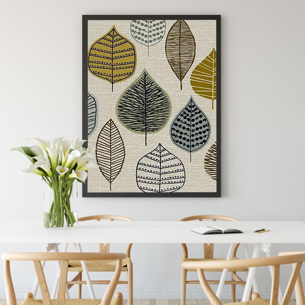 Abstract Colorful Leaves Canvas Painting Retro Green Plant Poster Print Fashion Decor Square Wall Art Picture For Living Room HD