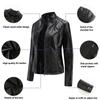 VANGULL Brand Women's Leather Jacket Casual Stand Collar Slim Fit Jacket Coat Spring Autumn Solid Color Coat