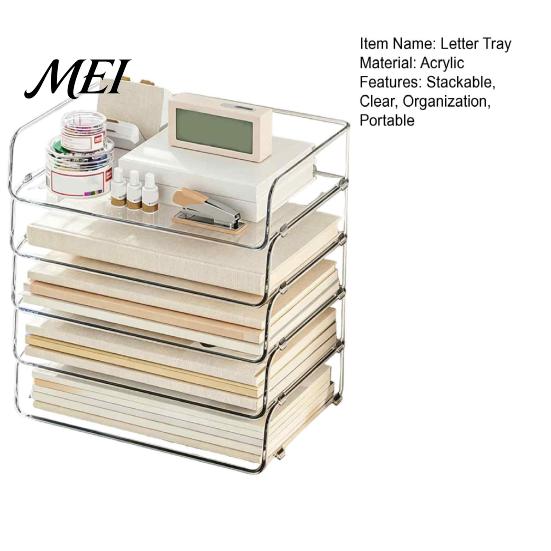 Acrylic Document File Holder Paper Organizer Letter Tray, Stackable Desk Organizer, Clear Craft Supply Drawer Sorter for Documents, Files, Letters, A4