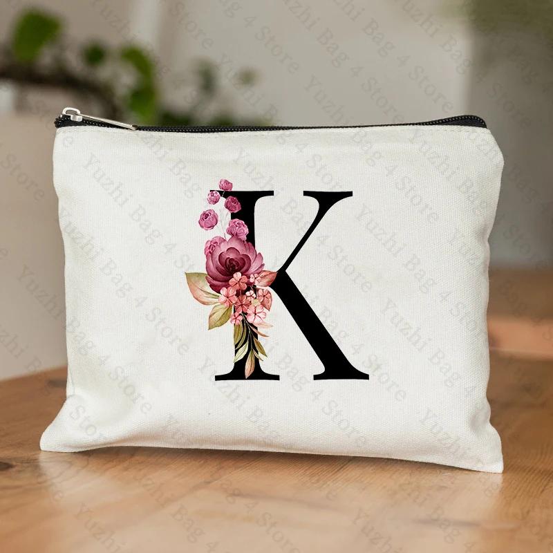 A-Z Alphabet Cosmetic Storage Bag Initial Graduation Gifts for Teacher Flowers Print Toiletry Bag for Bridesmaids Wedding Gifts