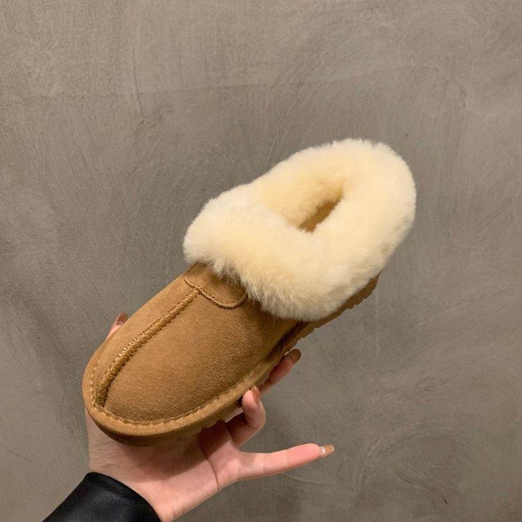 Cowhide version 2025 new winter one-pedal snow boots women's fur integrated wool cotton shoes women's fleece thickened