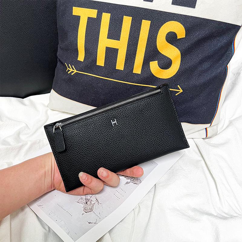 

Women s Ultra-Thin Genuine Leather Wallet 2025: Top Grain Cowhide Clutch with Phone & Card Holder, Simple Zipper Design чёрный