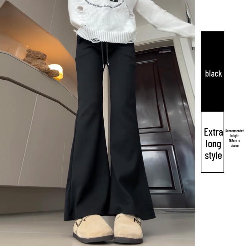 Douyin Women’s Winter Fleece-Lined Micro Flare Sweatpants - 2024 High Waist Slimming Wide Leg Horseshoe Pants