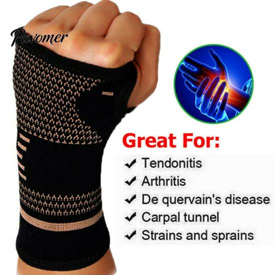 Copper Compression Wrist Brace Support Reduce Inflammation Durable Sleeve Pain Breathable Arthritis for Men Women Nighttime