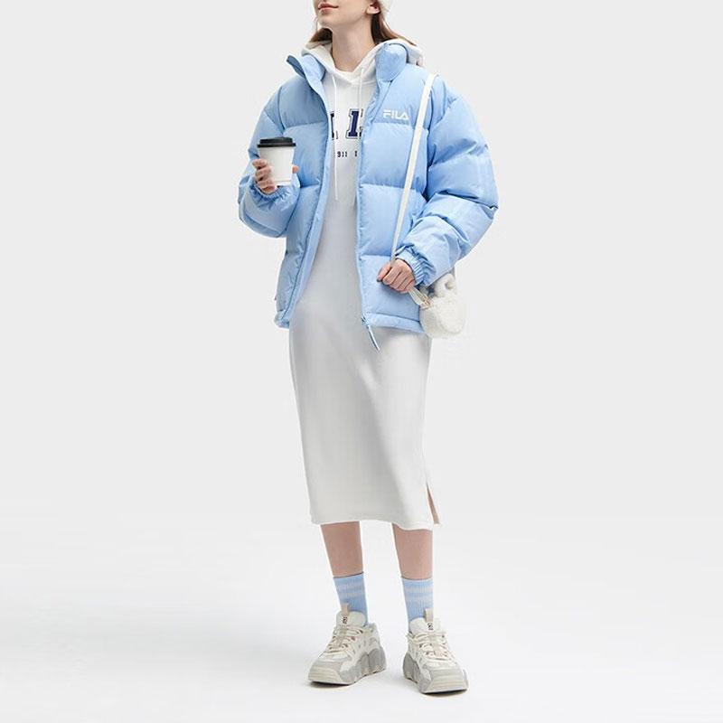 FILA Letter Logo Printed Lined Loose Thick Warm Jacket Down Coat Unisex jackets Pure-Blue F51U349901F-LB