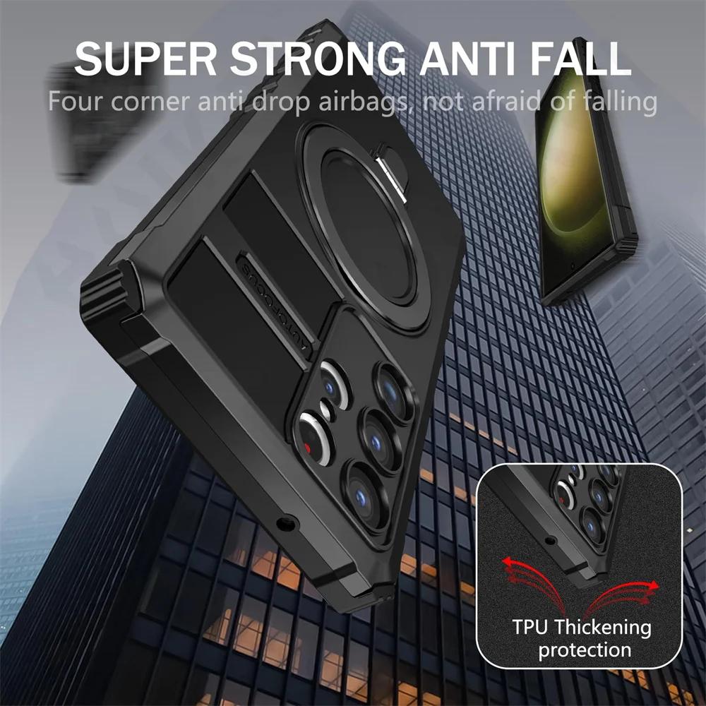 Etui MagSafe do Samsung Galaxy S24 S23 S22 S21 S20 Ultra Plus Note 20 FE Osłona kamery Pierścień obrotowy 360 stopni Podpórka