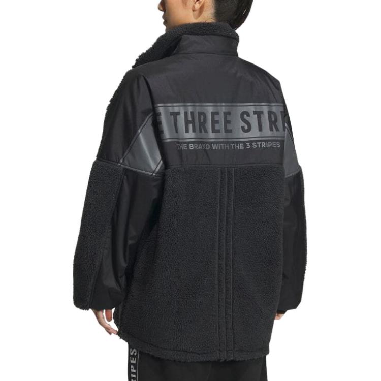 adidas Alphabet Logo Print Loose Stand Collar Jacket Unisex Jacket Black IK7341