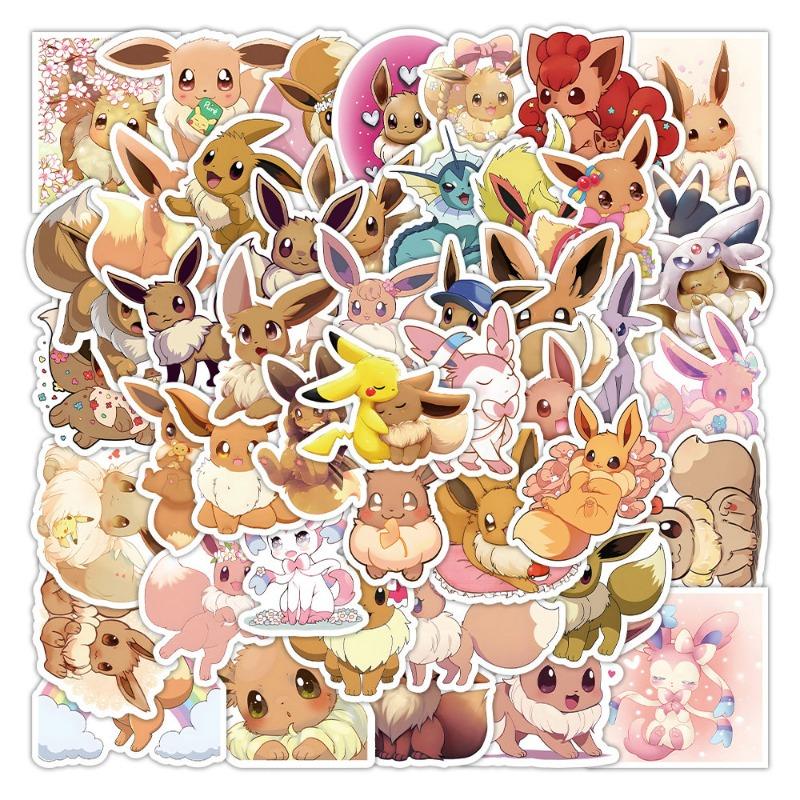 50pcs  Eevee Sticker Anime Cartoon Printing Mobile Phone Suitcase Laptop Water Cup DIY Decorative Sticker Holiday Gifts