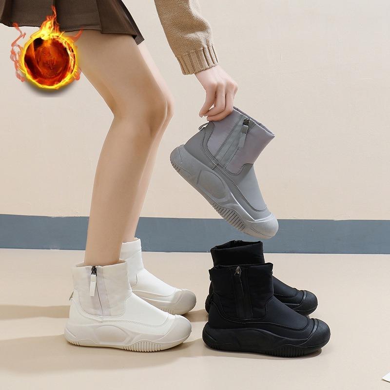 Warm Fuzzy Snow Boots for Women Comfortable Ankle Boot With Fur Lined Faux Leather Anti-Slip Winter Shoes Women's Outdoor Casual Walking Short Booties