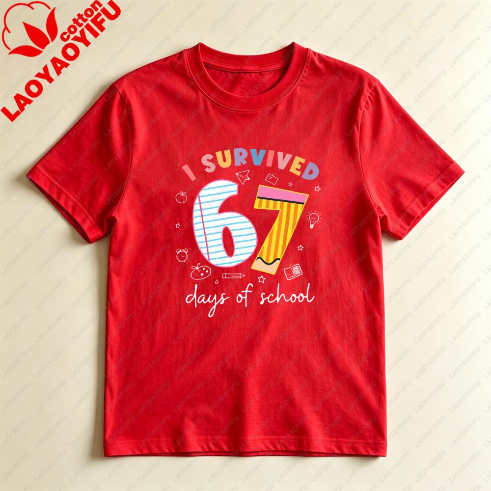 I Survived 67 Days Of School Unisex TShirt Casual Cotton Tee Summer Fashion Harajuku Aesthetic Top For Teachers Students Gift