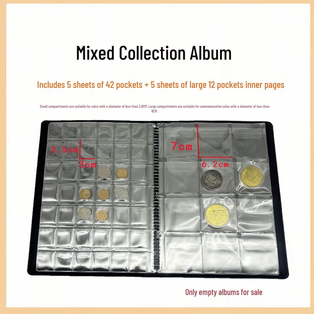 A4 Coin Collection Album: 210 Small Pockets + 60 Large Pockets for Mixed Ancient and Commemorative Coins, Loose-leaf Storage.