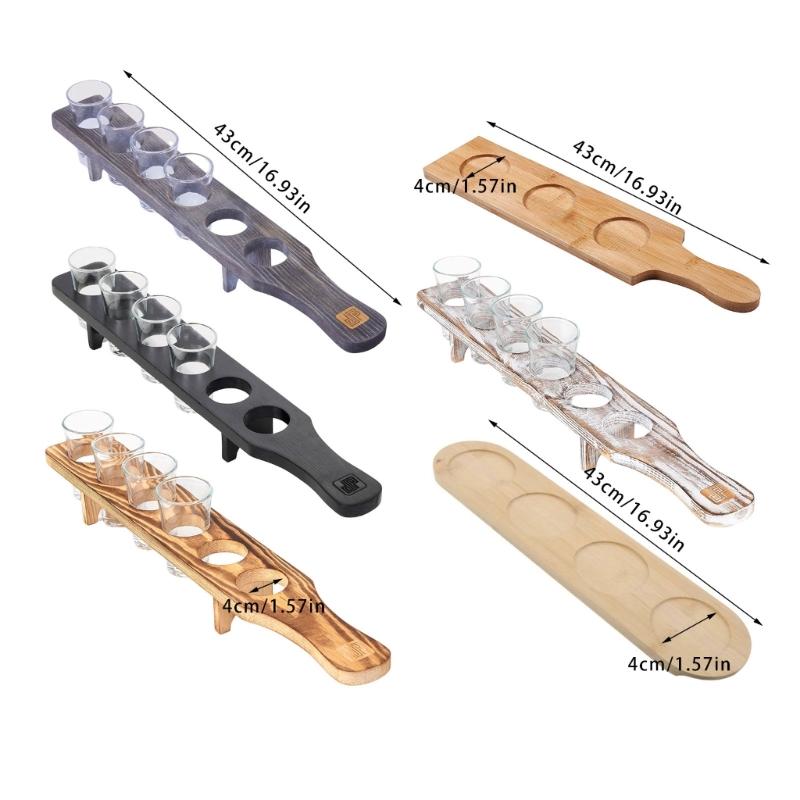 6 Holes Wooden Stand for Tequila Shot Glasses Presentation Tray Large Capacity Display Storage Solution