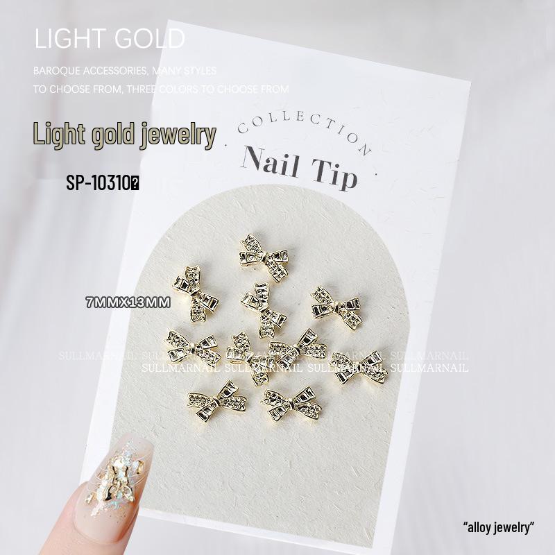 Golden Butterfly 3D Nail Art Set - 10 Pieces of Light Gold Ribbon Bow Decorations