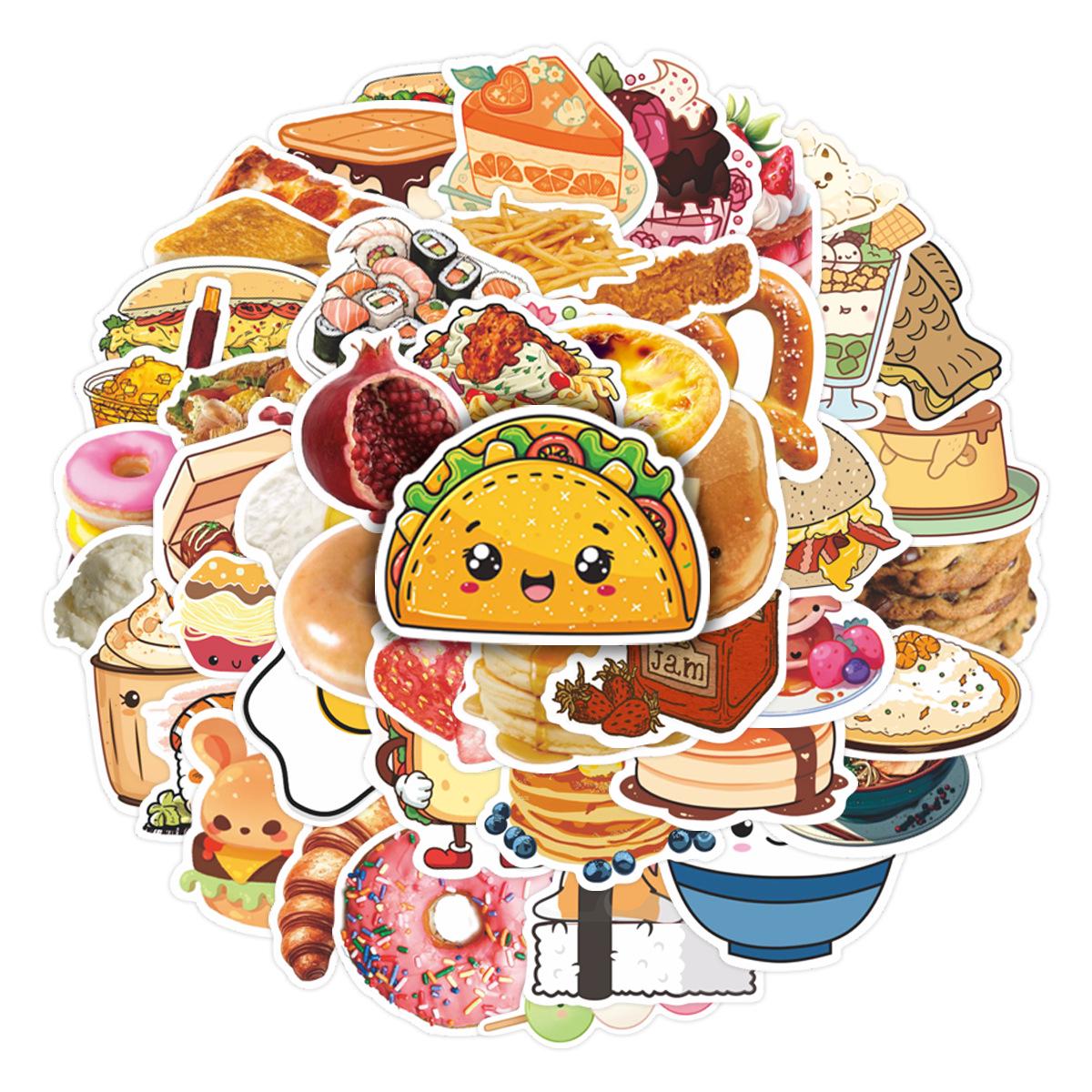Set of 50 Cute Food-Themed Creative Stickers for Notebook, Phone Case, and DIY Decoration No
