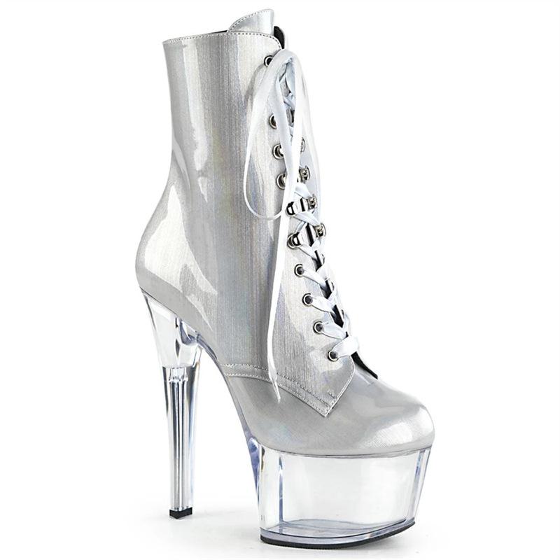 17Cm Super High Heel Short Boots Low Boots Platform Performance Transparent Skinny Legs High Women's Fashion Boots