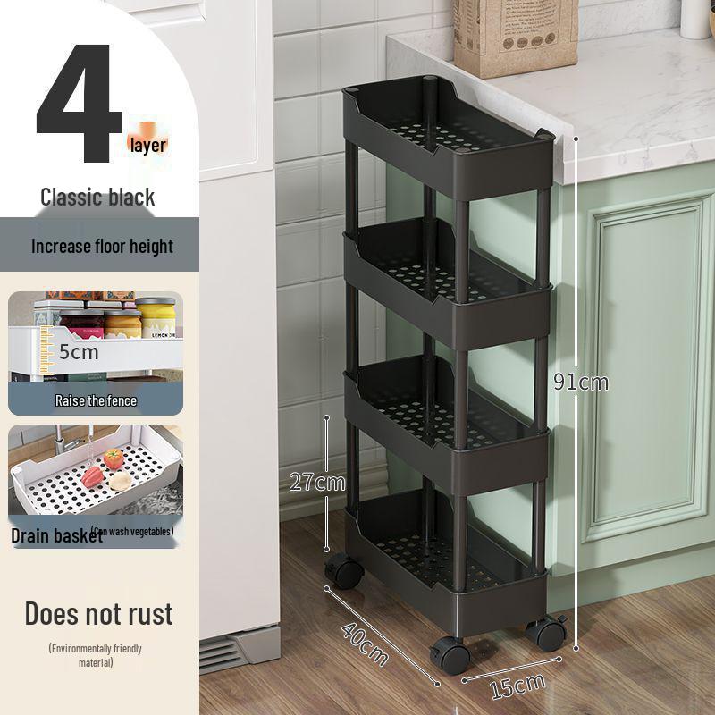 Multi-Layer Narrow Gap Floor-Standing Kitchen and Bathroom Storage Rack