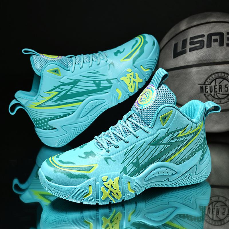 New Basketball Shoes Men'S Shoes Youth Sports Shoes Student Shock Absorption Non-Slip Wear-Resistant High-Top Actual Combat Blue Sneakers