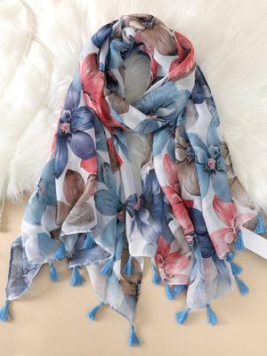 Women Scarf Flower Print Hijab Soft Shawls and Wraps Tessale Female Foulard Designer Pashmina Bandana Headscarf