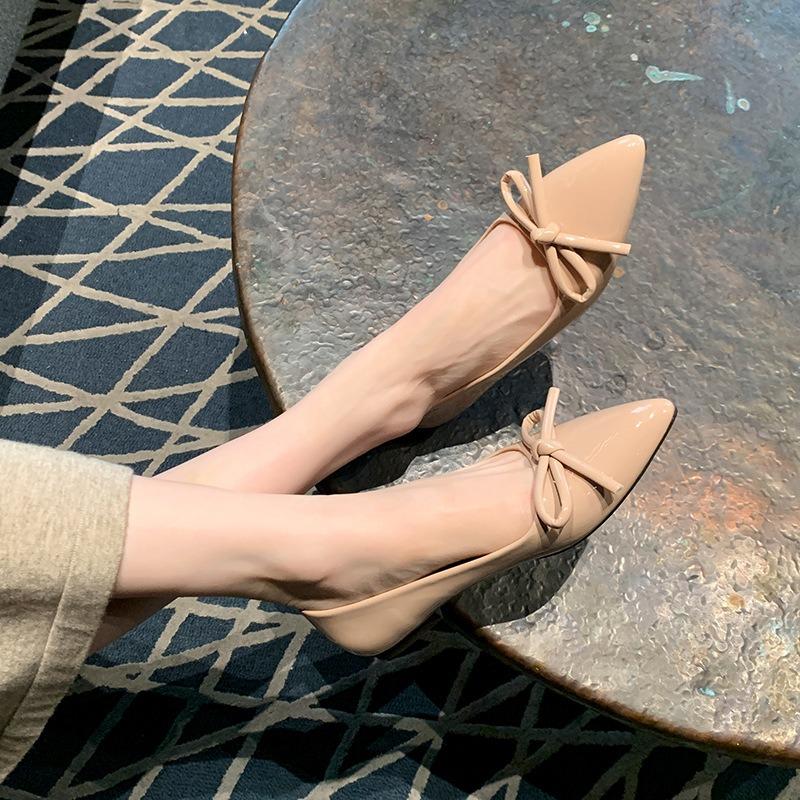  Versatile shallow single shoes  New bow pointed flat shoes Wide large size women's shoes