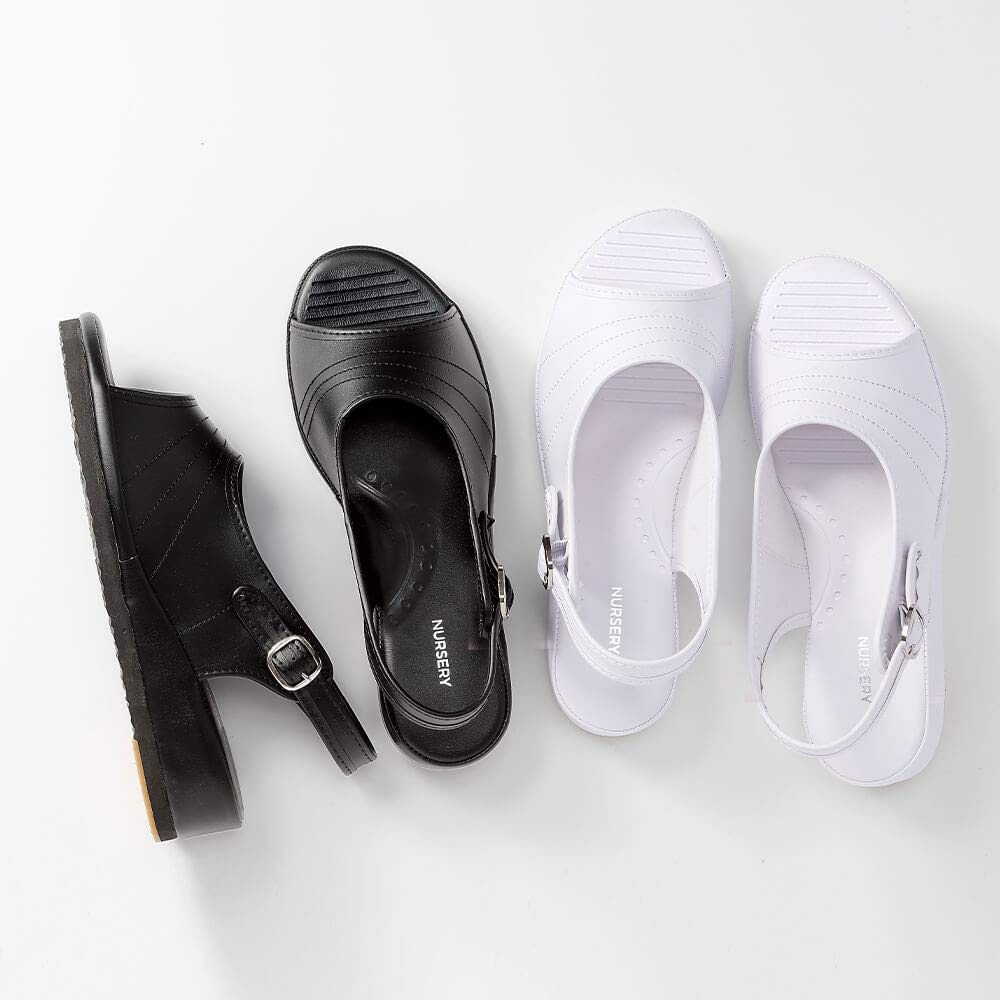 Nursery Women's Flat Nurse Sandals, Lightweight, Approx. 165g, Urethane Foam Filled, Elastic Buckle, Suitable for Medical and Nursing Care, Size 2E, S