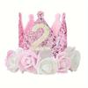 1PC 1, 2, 3, 4, 5 Birthday Hat, Pink and White Flowers and Pink Sequined Felt Birthday Party Crown Hat