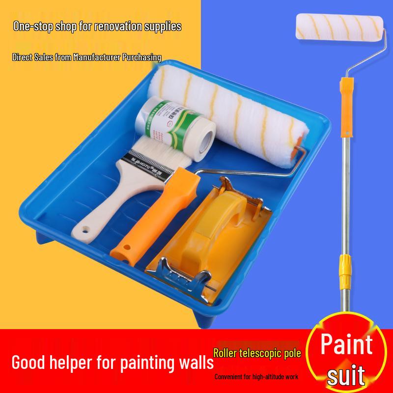 Stainless Steel Telescopic Roller Brush & Paint Tray Set for Wall Painting