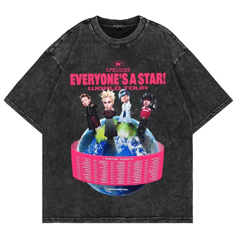 100% Baumwolle Vintage Gewaschen 5 Seconds of Summer Everyone’s A Star Welttournee 2026 T-Shirt Herren/Damen Oversize Locker Säurewäsche Tees