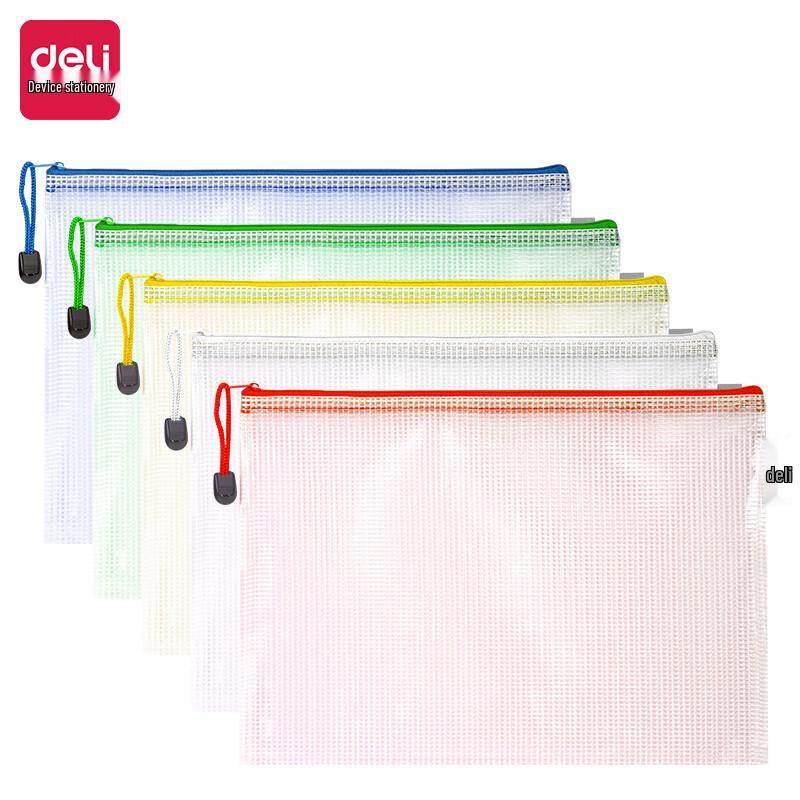Deli A4 Mixed Color Transparent Zipper Bags