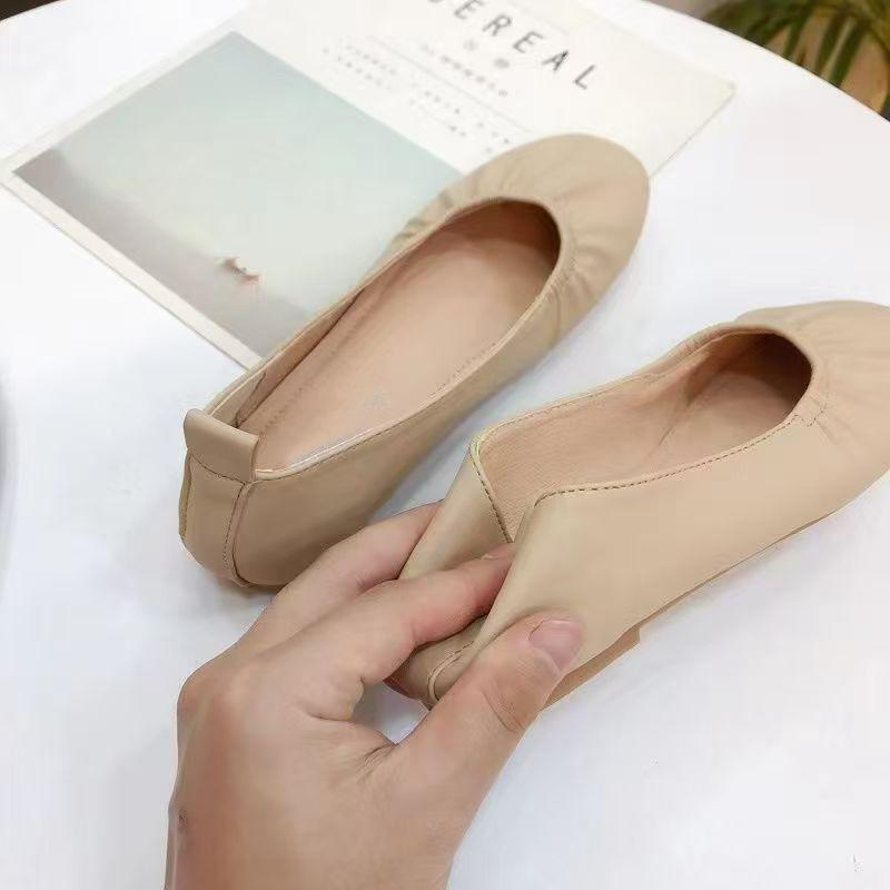 Dragonfly Soft-soled Leather Shoes Doudou Single Shoes New Flat-soled Grandma Soft Leather Pedal Flat Shoes Female Dopamine
