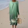 Women's Fashion Casual Long Sleeve Retro Floral Print Round Neck Pocket Elegant Temperament Dress