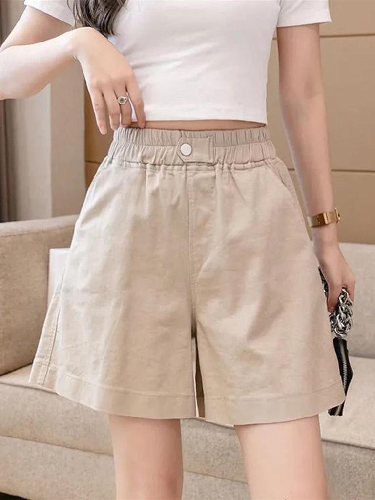 Women's Summer High Waist Pure Cotton Casual Shorts - Korean Style Plus Size, Loose Fit, Wide Leg Capri Pants